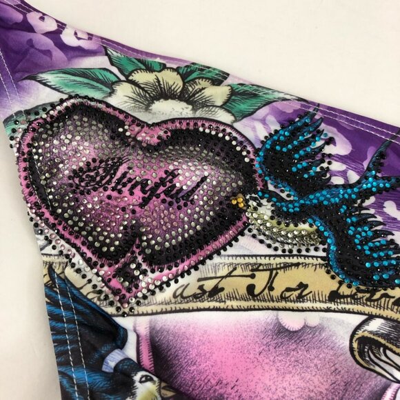 Sinful by Affliction Bikini Bottom Studded Birds Leopard Rhinestone Blue Size XS - Picture 3 of 4